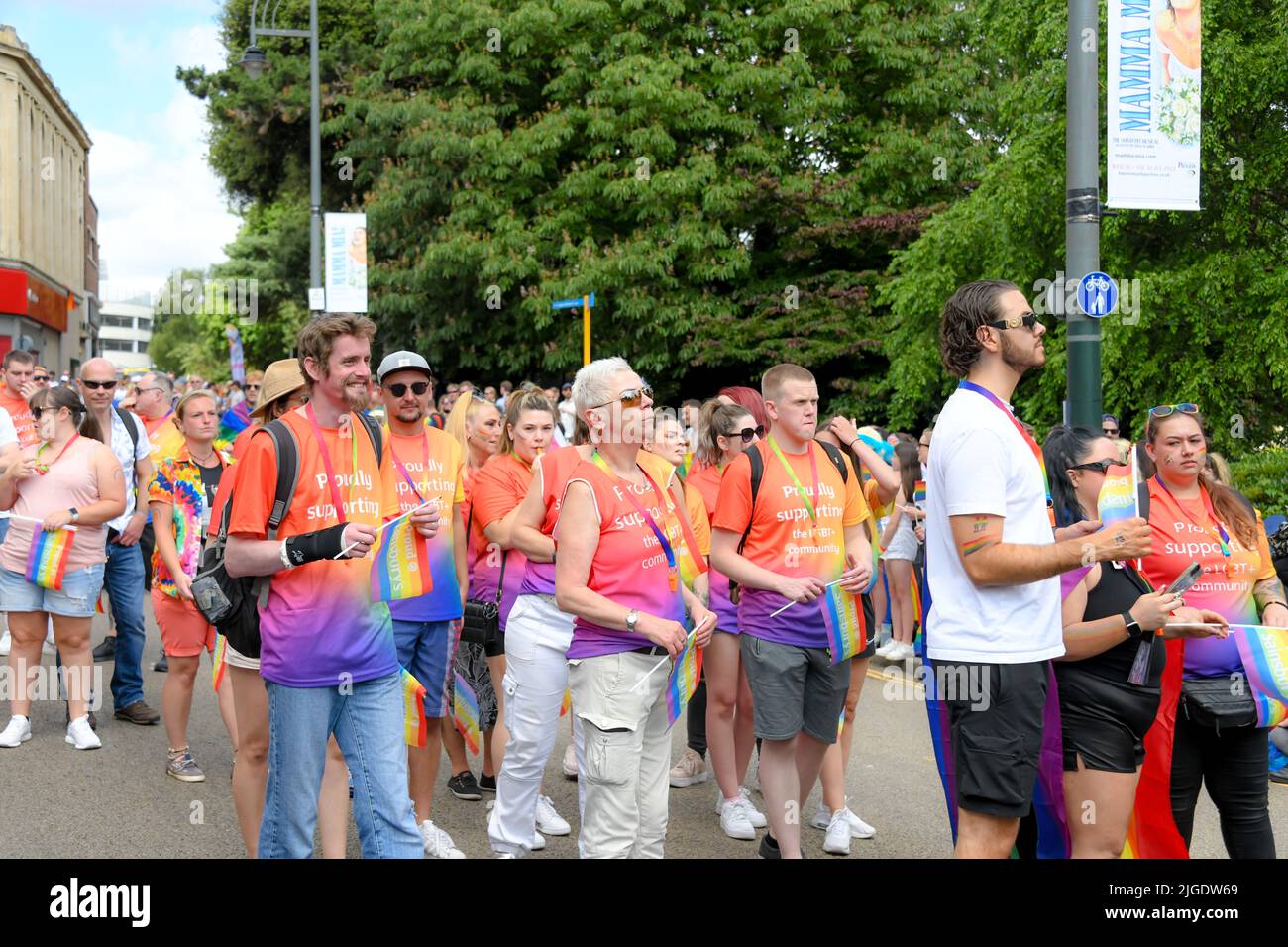 Bournemouth, UK. Saturday 9 July 2022. Thousands take part in a colourful LGBT Pride parade in central Bournemouth Credit: Thomas Faull/Alamy Live News Stock Photo