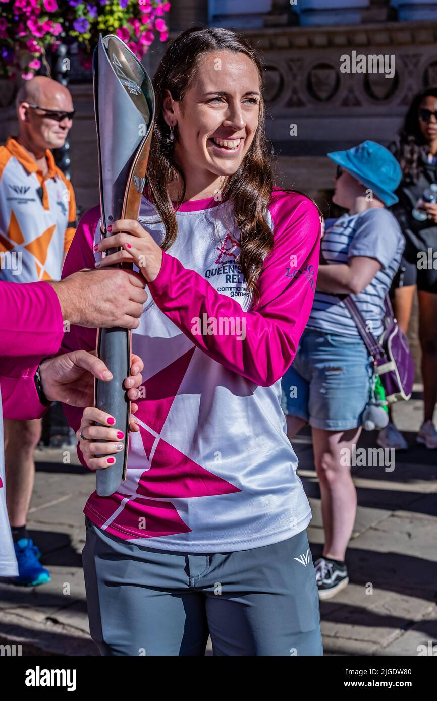 Northampton 10th July 2022. Commonwealth Games Queen’s Baton Relay going through the town centre with Olympic badminton player Chloe Birch while on it’s way to the The Birmingham 2022 Commonwealth Games.  Credit: Keith J Smith./Alamy Live News. Stock Photo