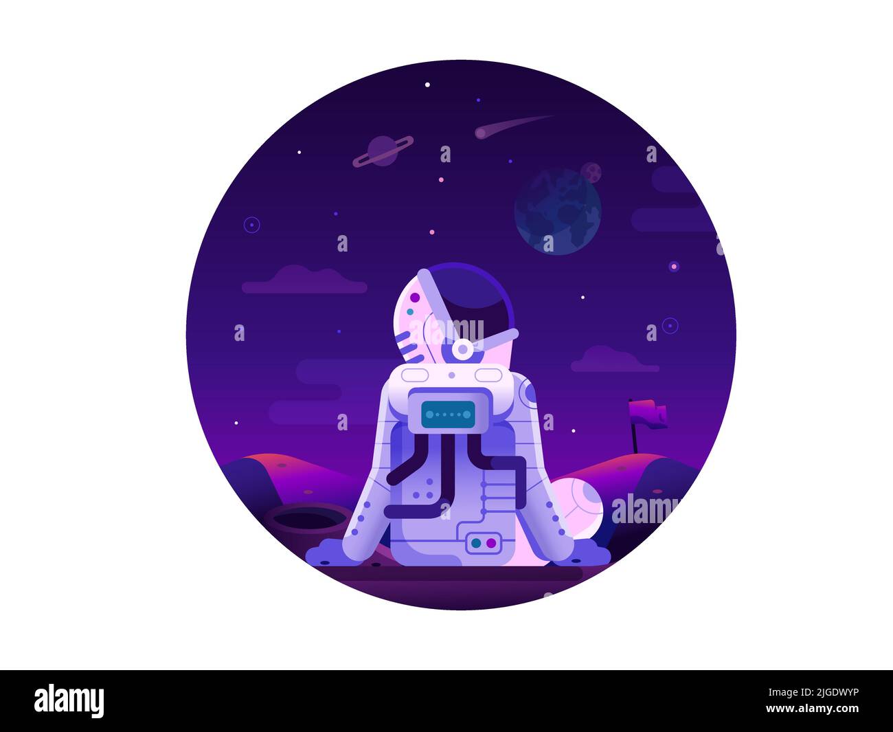 Astronaut on Planet Surface Space Mission Icon Stock Vector