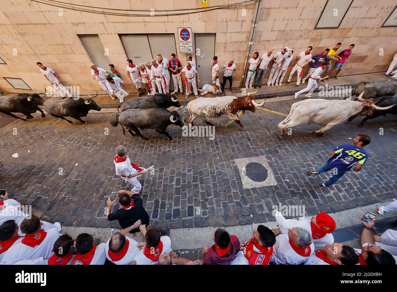 Third running of the bulls at the San Fermin Festival in Pamplona ...
