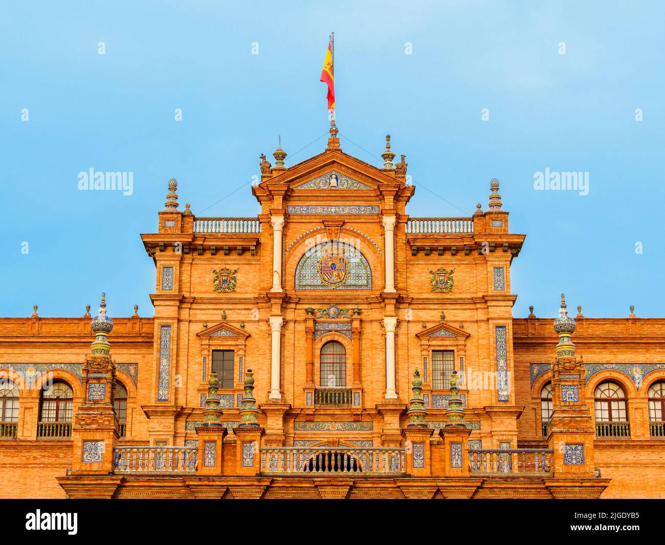 Decorated with azulejos facade at Palacio Espanol in Plaza de Espana (Spain Square) in Seville - Andalusia, Spain Stock Photo