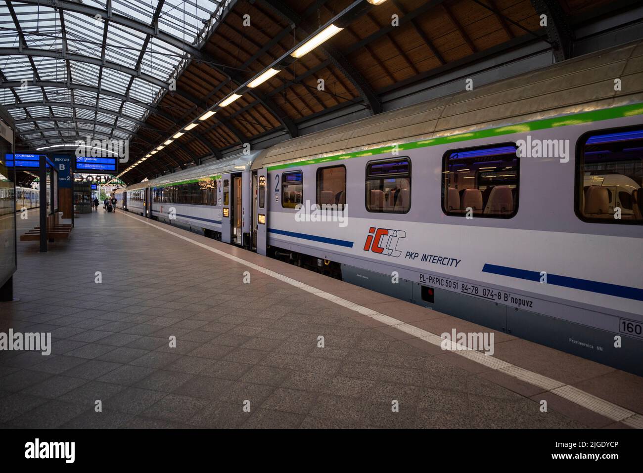 Poland Wroclaw, December 3, 2020, passenger train IC PKP railway at the station on the platform Stock Photo