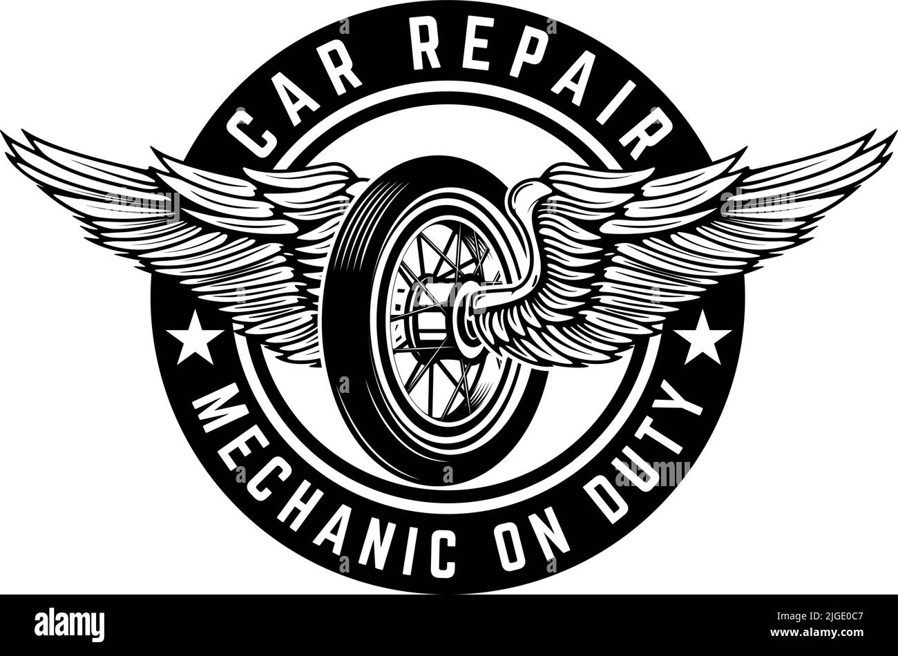 Emblem with winged wheel. Design element for logo, label, sign, emblem