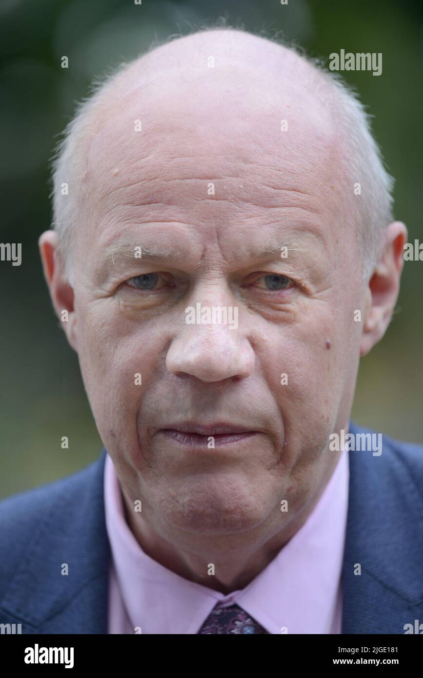 Damian Green MP (Con: Ashford) interviewed on College Green, Westminster, 7th July 2022 -  the day before Boris John announced he would sep down as Pr Stock Photo
