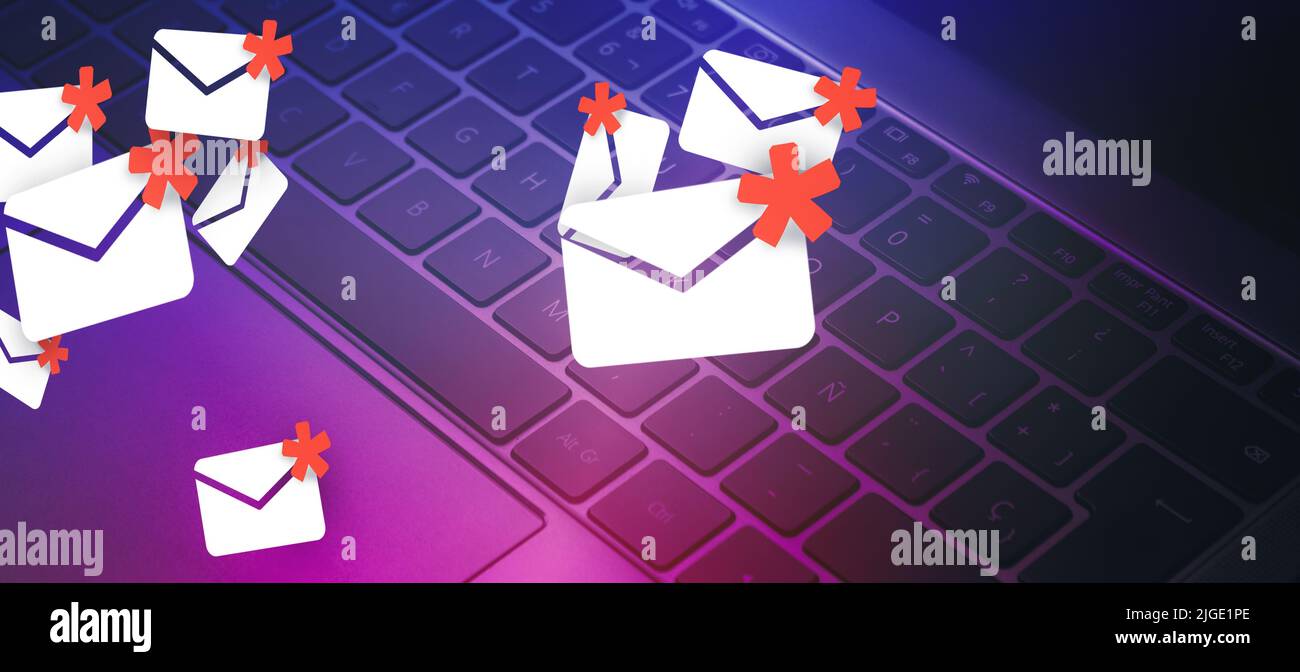 Banner of mail spam concept. Communication business technology. Protect spam mail from internet cyber security. Stock Photo