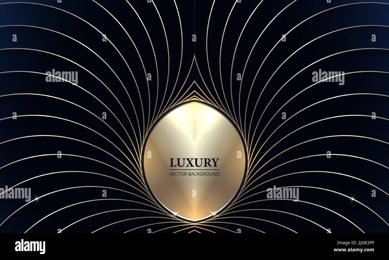 Luxury gold and dark blue vector background with abstract golden wings. Vector illustration. Stock Vector