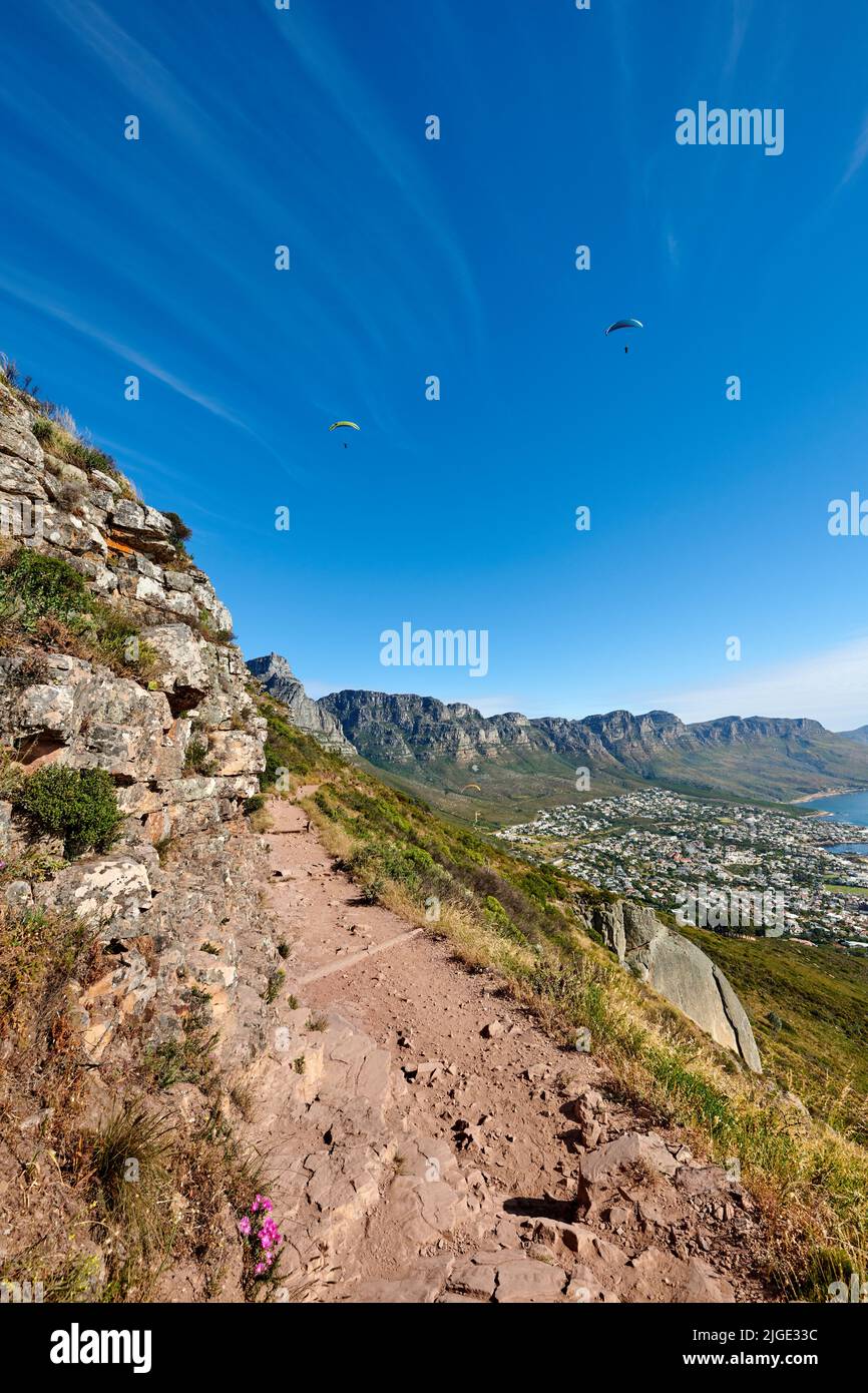 Mountain trails Lions Head and Table Mountaion. Mountain trails on
