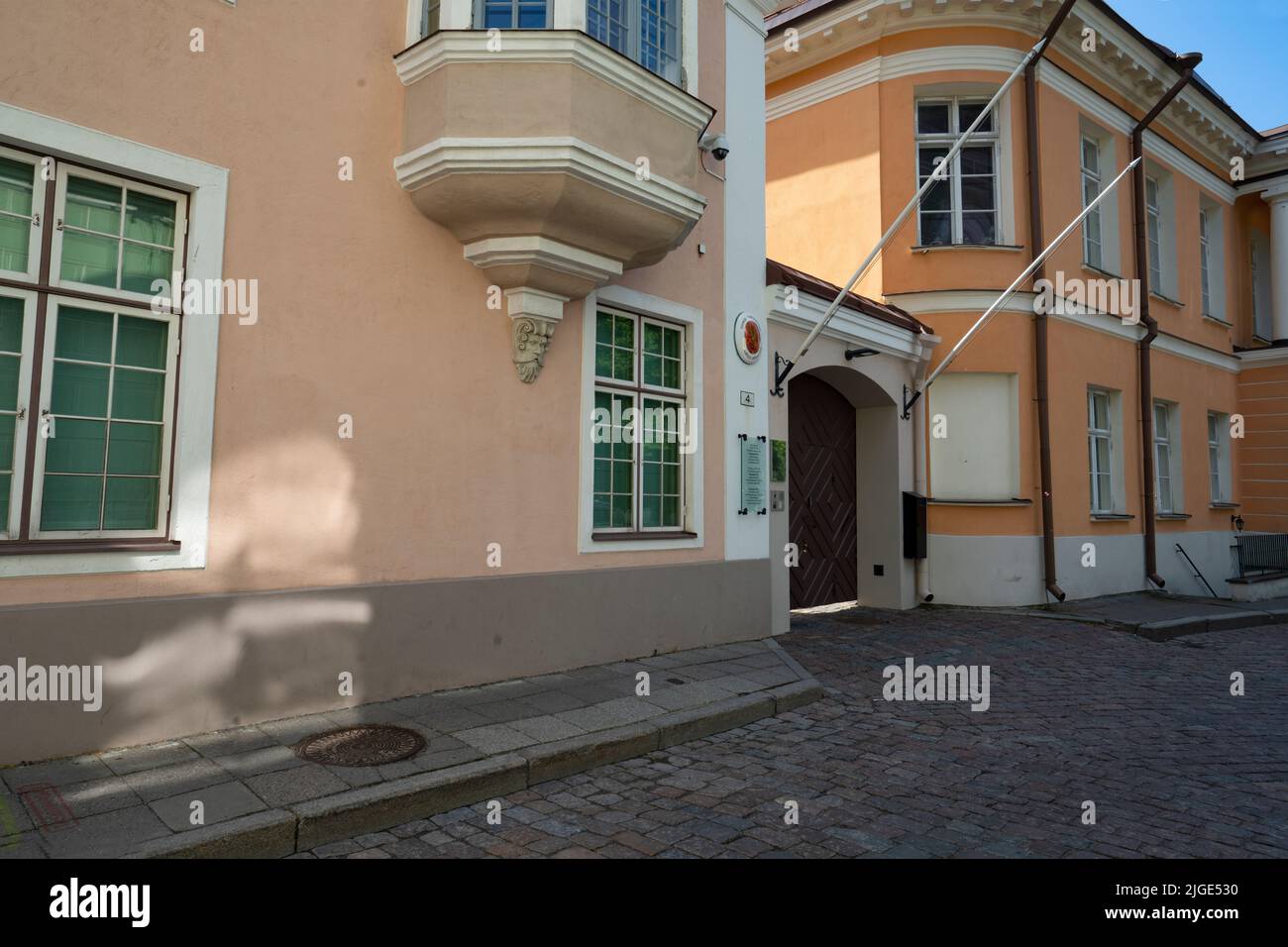 Tallinn, Estonia. July 2022.  exterior view of the entrance gate to the Finnish embassy in the city center Stock Photo