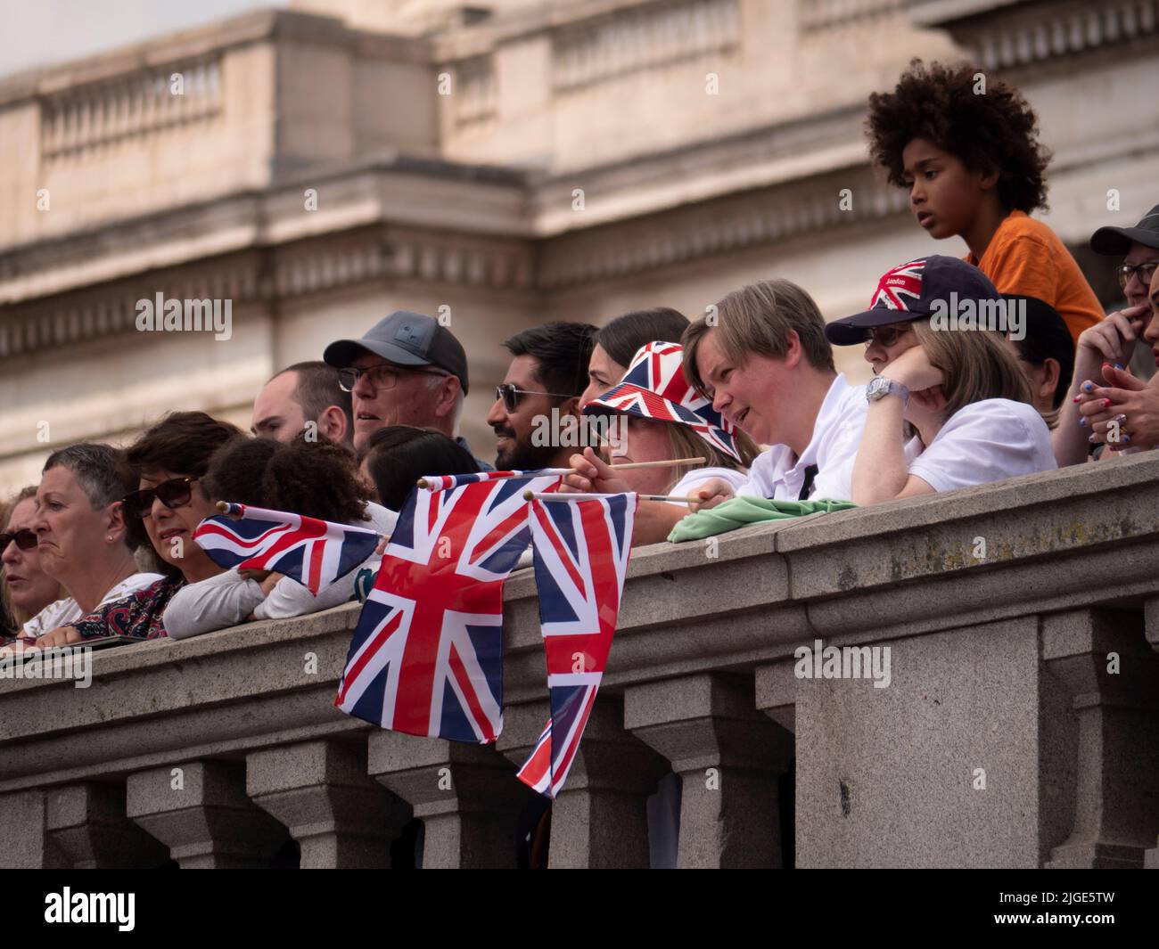 Revellers in Trafalgar Square during The Queen's Platinum Jubilee 2022 Stock Photo