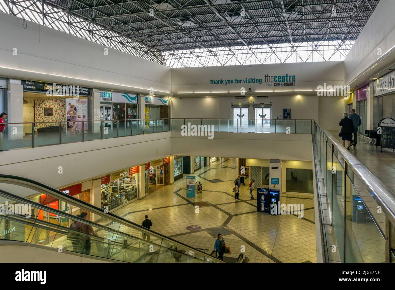 The interior of The Centre shopping centre at Cumbernauld New Town in