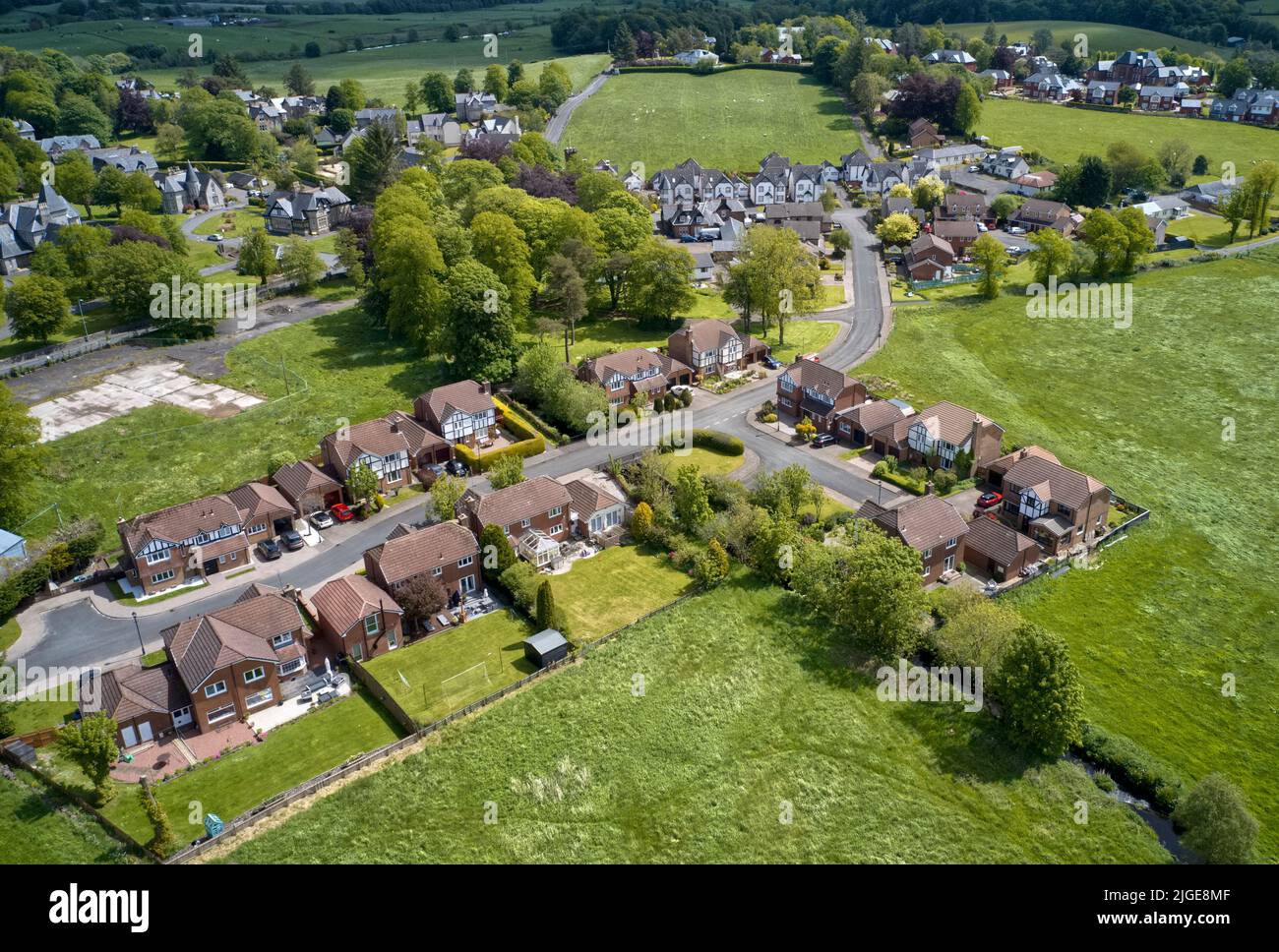Luxury countryside rural village aerial view from above in Quarriers