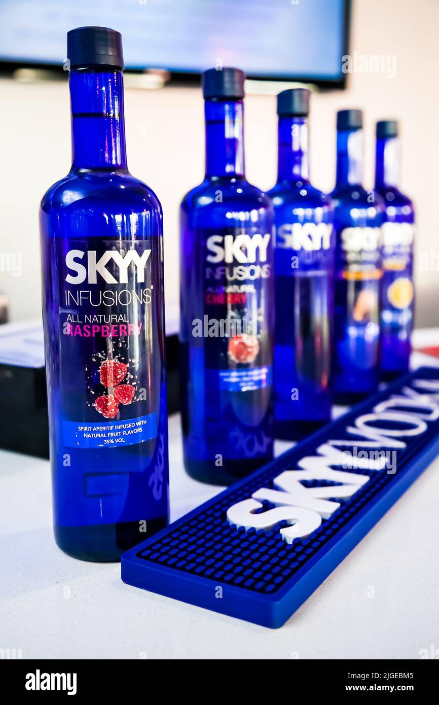 A closeup of Blue Vodka bottles on bar counter Stock Photo Alamy