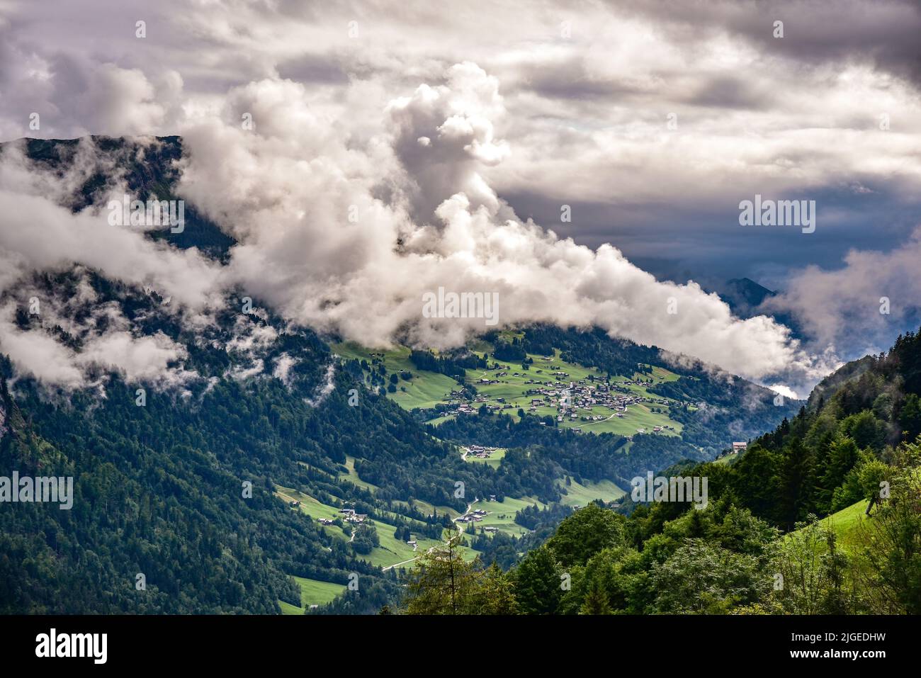 View of the town of Ragall in the Große Walstertal in the Bregenz Forest, Vorarlberg, Austria Europe Stock Photo