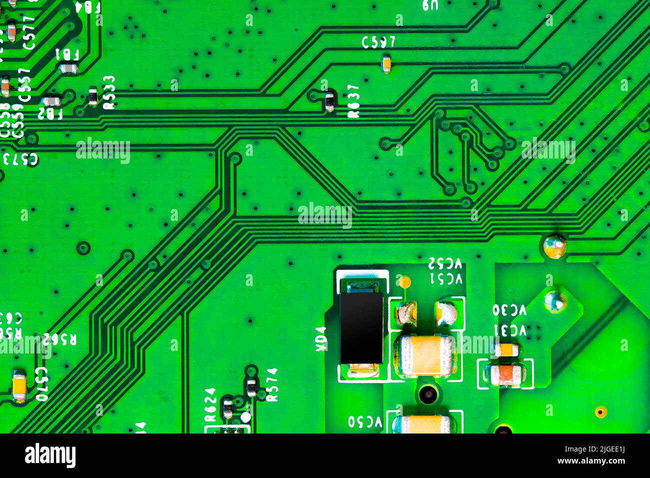 Macro Close up of components and microchips on PC circuit board Stock ...