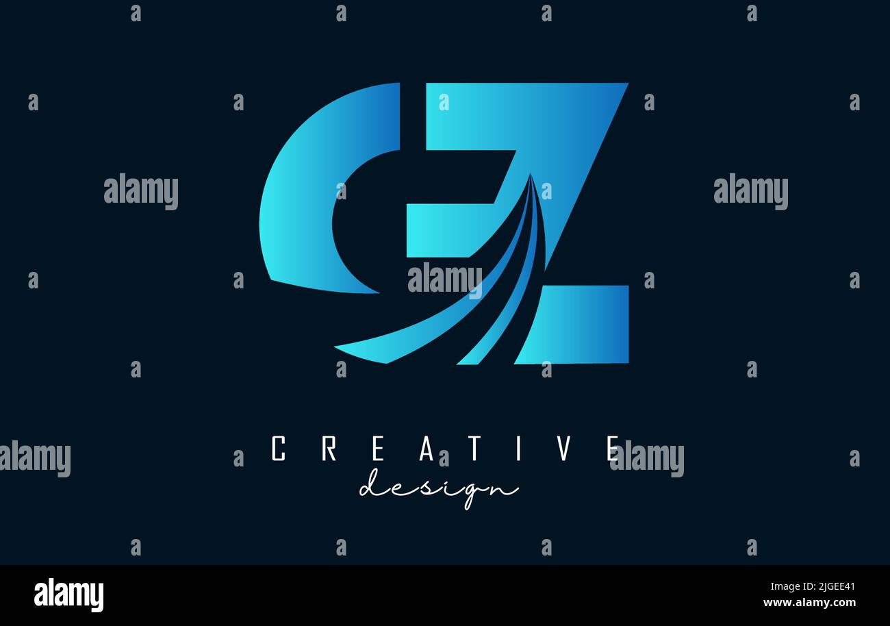 Creative blue letter GZ g z logo with leading lines and road concept design. Letters with geometric design. Vector Illustration with letter and cuts. Stock Vector
