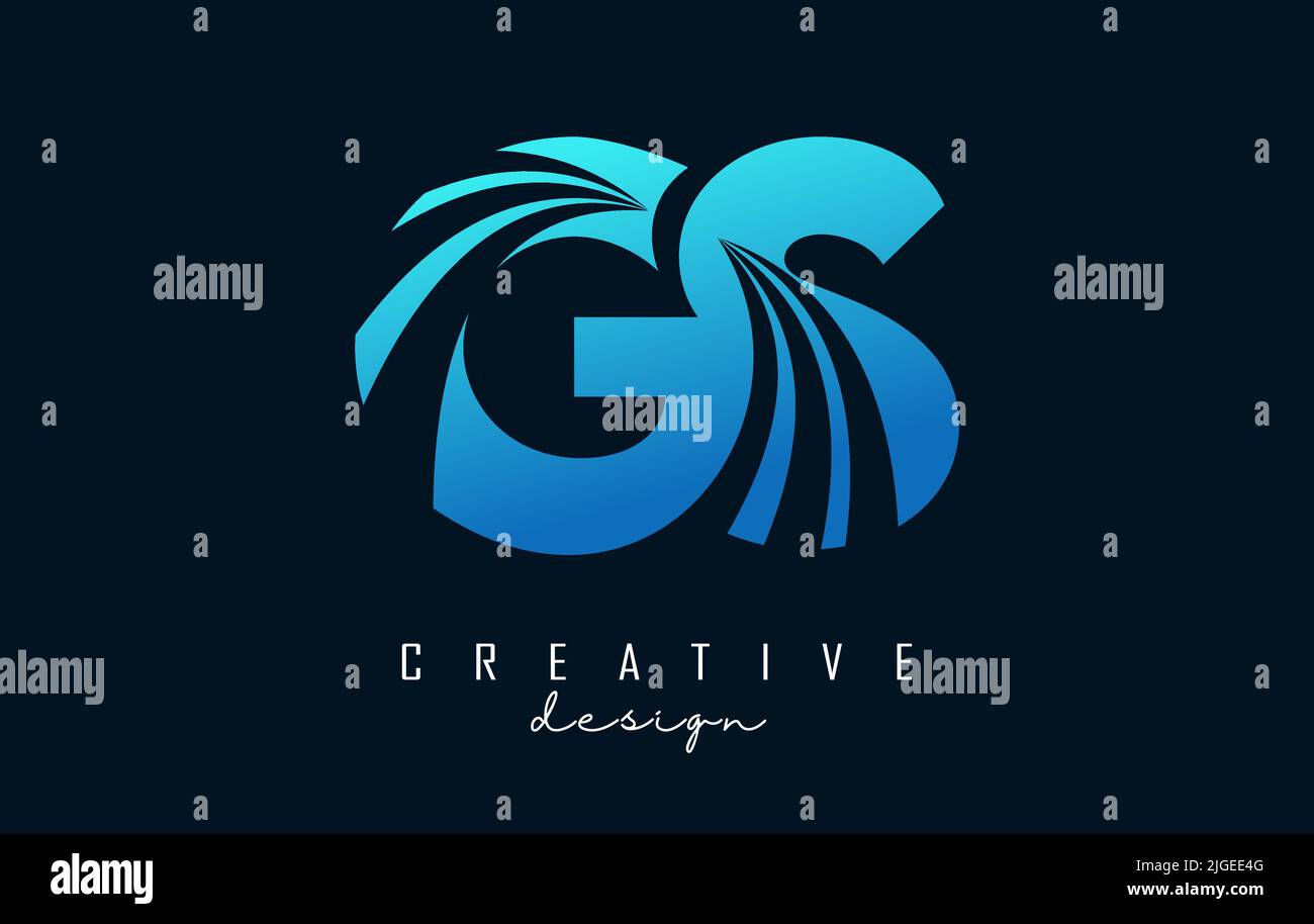 Creative blue letter GS g s logo with leading lines and road concept design. Letters with geometric design. Vector Illustration with letter and cuts. Stock Vector