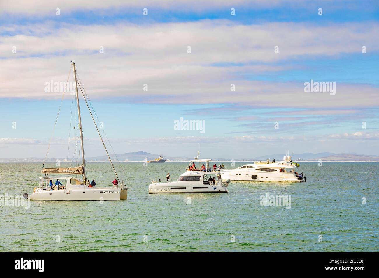 Cape Town, South Africa - May 12, 2022: Leisure boat on the water in Table Bay Stock Photo