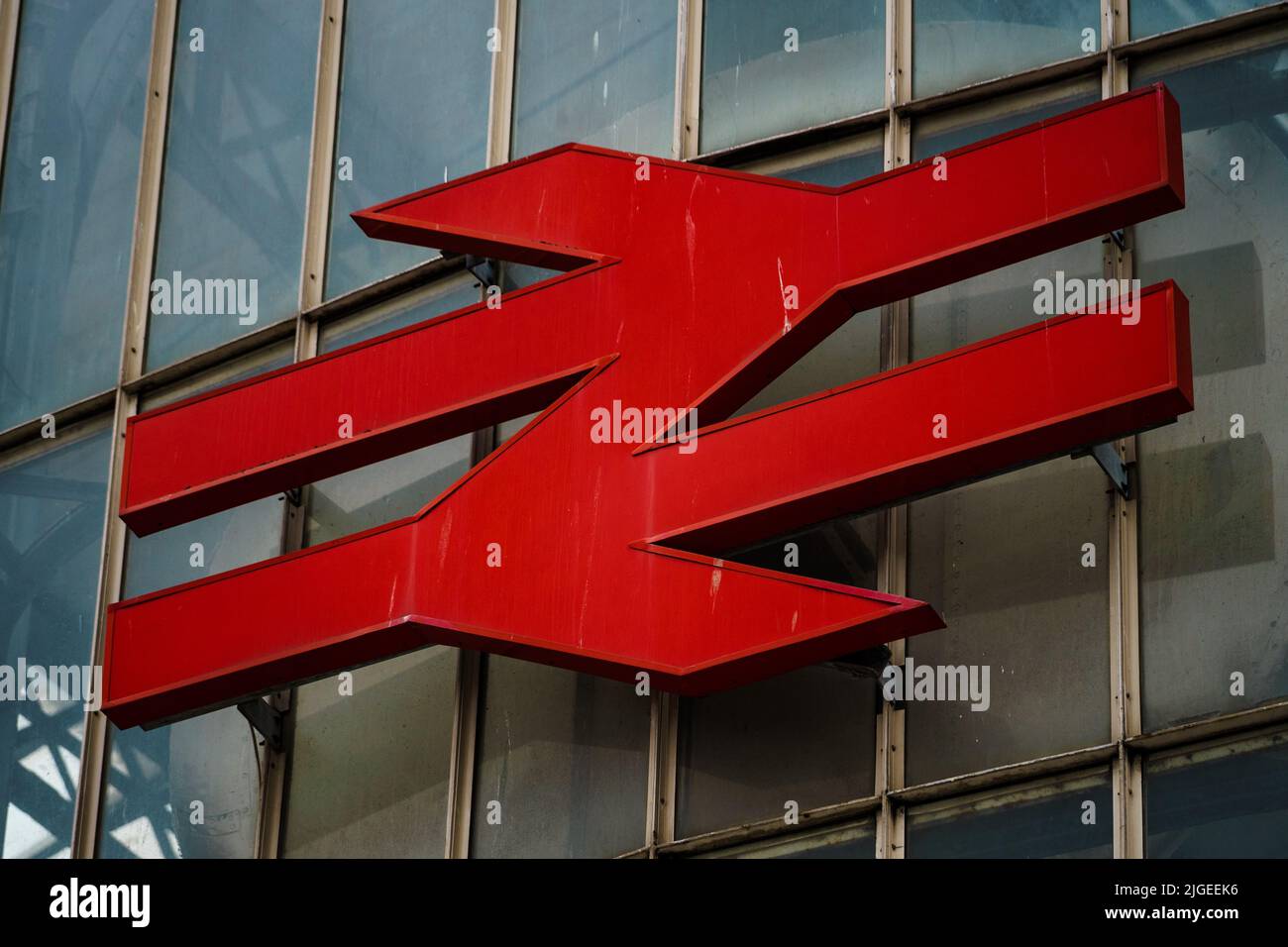 A closeup of a British rail logo outdoors Stock Photo Alamy