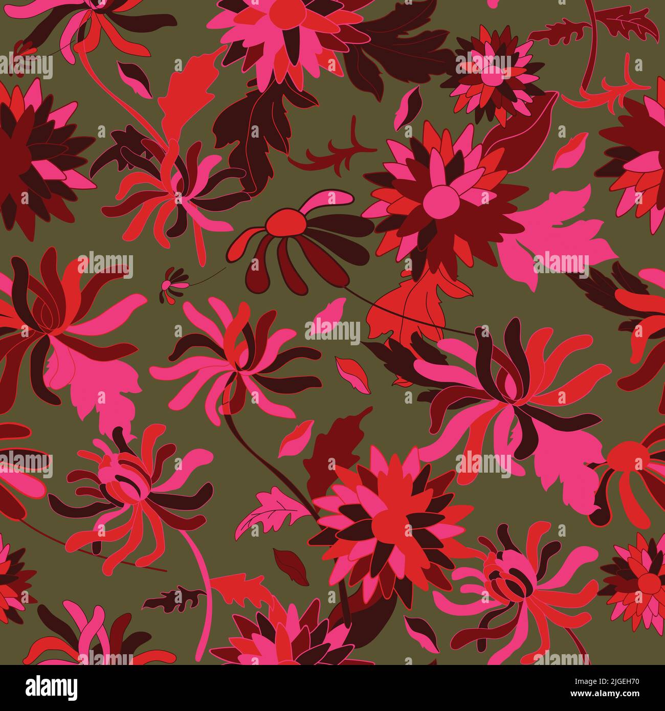 Seamless pattern with chrysanthemum flowers. Perfect for floral fabric, decorative, textile and fashion print. Stock Vector
