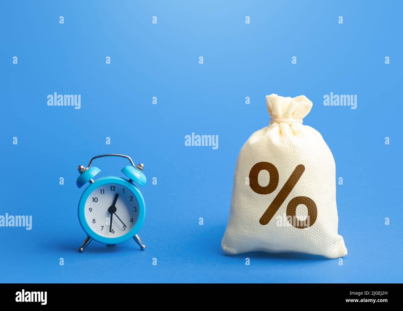 Time and percentages. Inflation. Loans and mortgages. Deposits and savings. Retirement funds. ROI. Debts. Bonds and dividends. Payment of income tax. Stock Photo