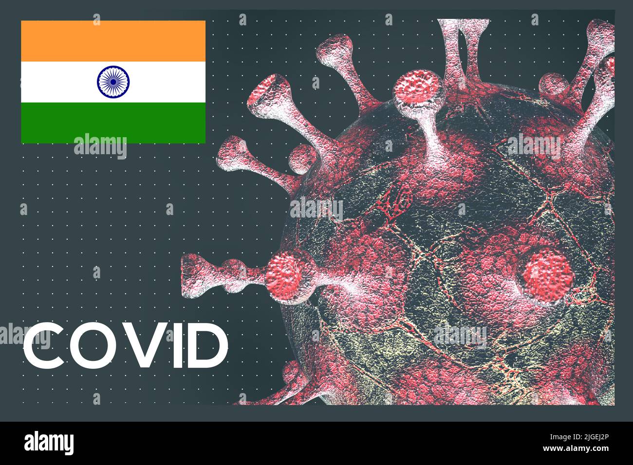 COVID-19 pandemic, COVID 2022 restart COVID in India 2022, Flag India on background coronavirus, 3D work and 3D image Stock Photo