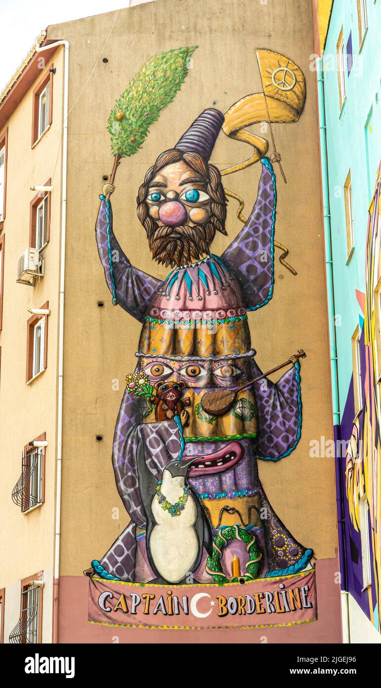 Mural by German artist Captain Borderline Sufi of Kadikoy / Totem was created for the 2013 Mural 1st Festival.  Kadiköy Istanbul, Turkey Stock Photo