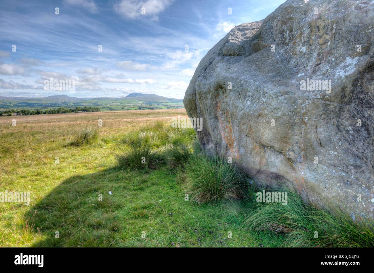 The Great Stone of Fourstones,The 'Big Stone' as it is known locally, an 18' (approx) glacial erratic  at Tatham Fells near Lowgill, Bentham. Stock Photo