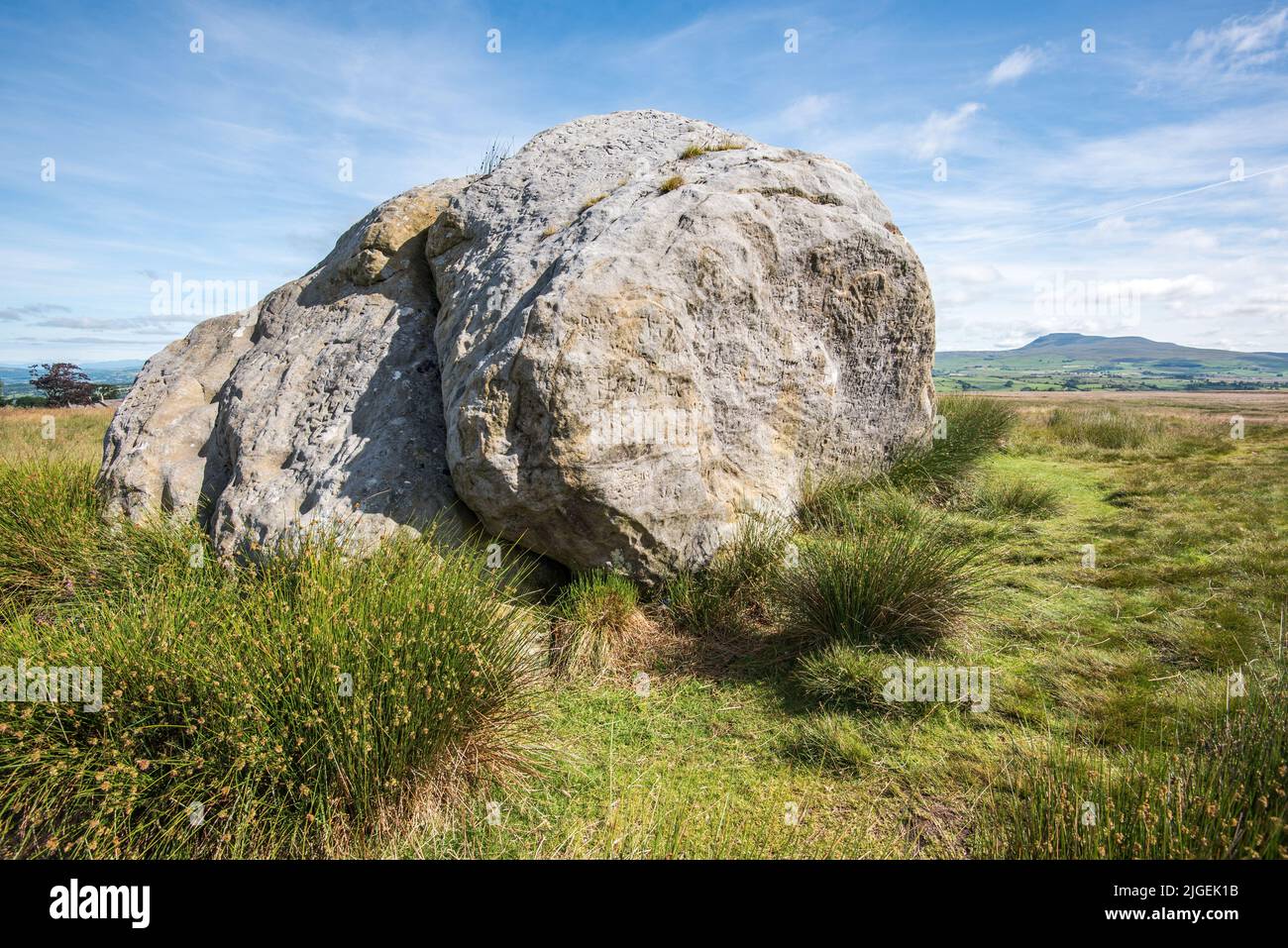 The Great Stone of Fourstones,The 'Big Stone' as it is known locally, an 18' (approx) glacial erratic  at Tatham Fells near Lowgill, Bentham. Stock Photo