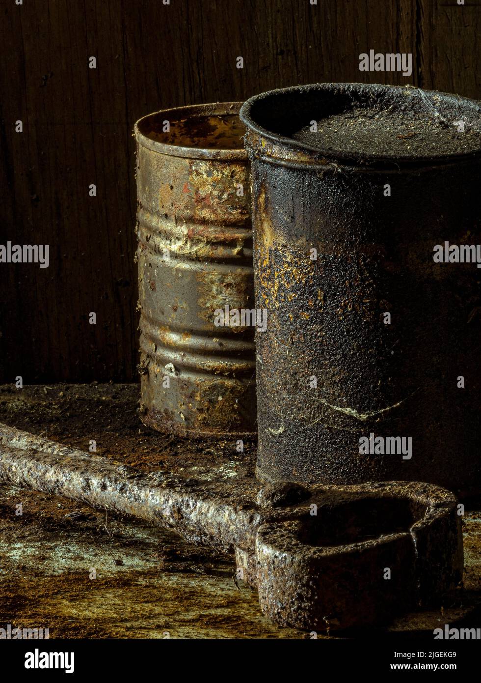 Artistic rusty metal cans Stock Photo
