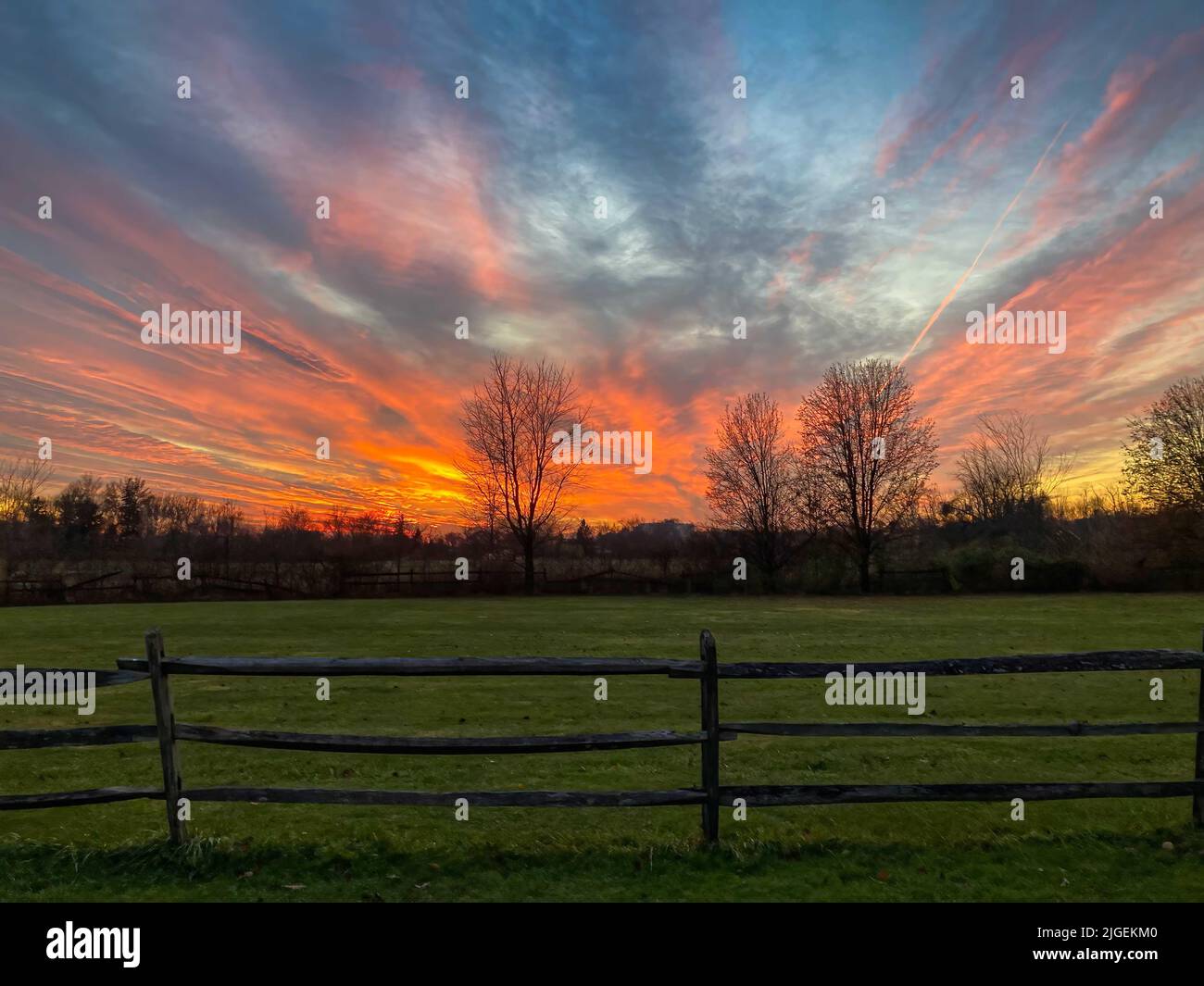 Farm land sunset, Pennsylvania, USA Stock Photo
