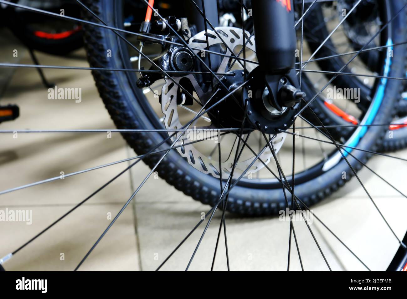 Bicycle wheel with spokes closeup. Bicycle repair Stock Photo Alamy