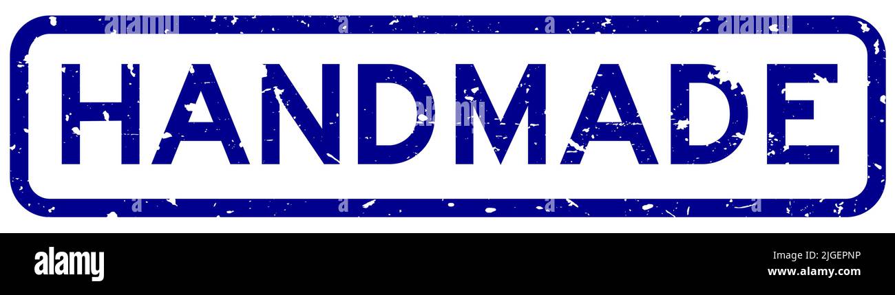 Grunge blue handmade word square rubber seal stamp on white background ...