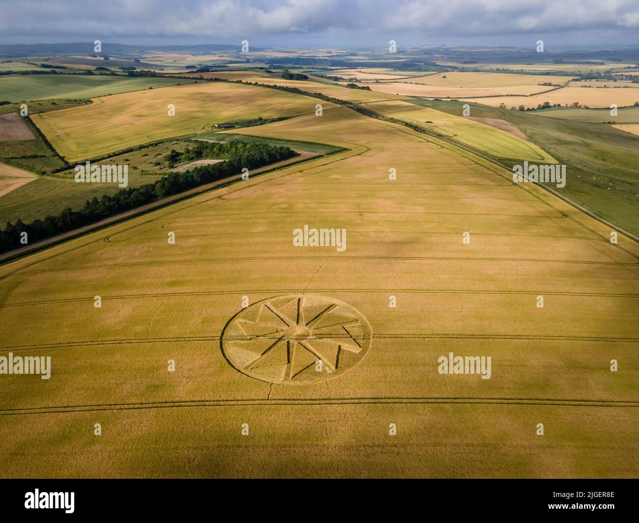 Mysterious crop circle near Hackpen in Wiltshire. Stock Photo