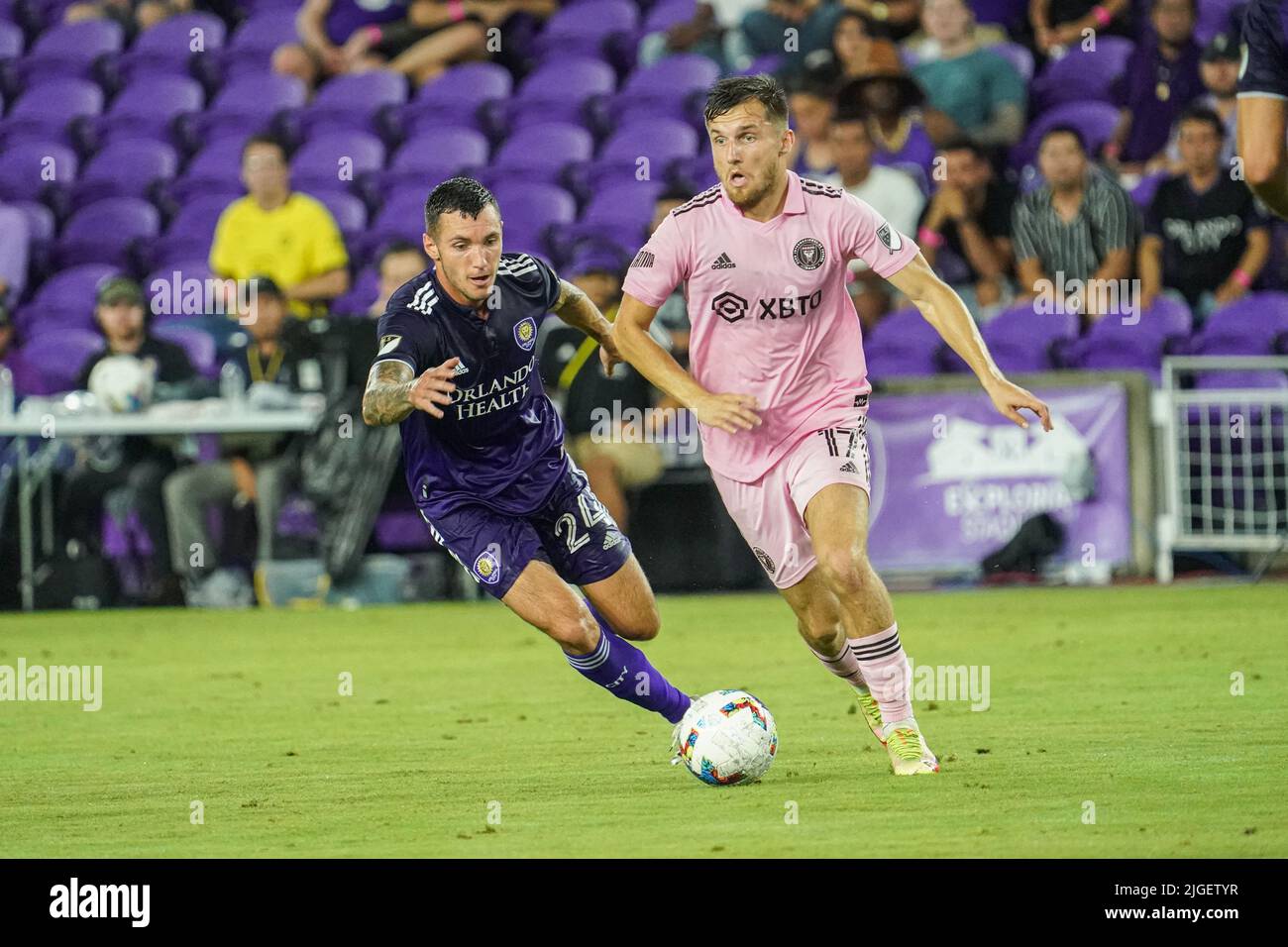 Orlando, Florida, USA, July 9, 2022, Inter Miami forward Indiana Vassilev 17 looks to make a