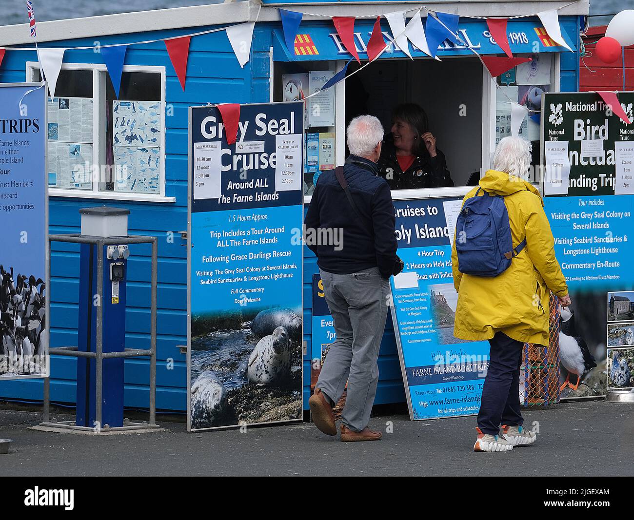 Booking office for pleasure boat trips to the Farne Islands. Northumberland. North eastern UK. Stock Photo