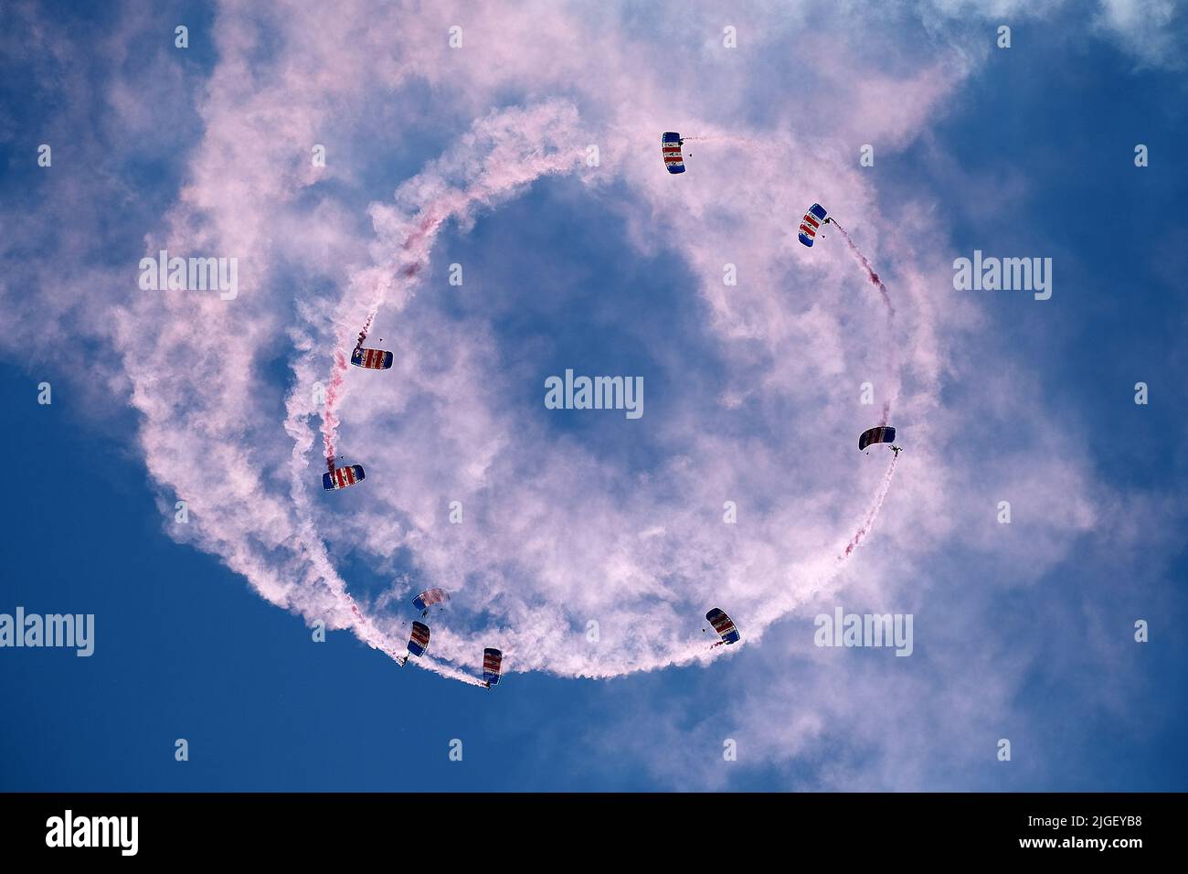 Royal air force Falcons parachute display team. Stock Photo