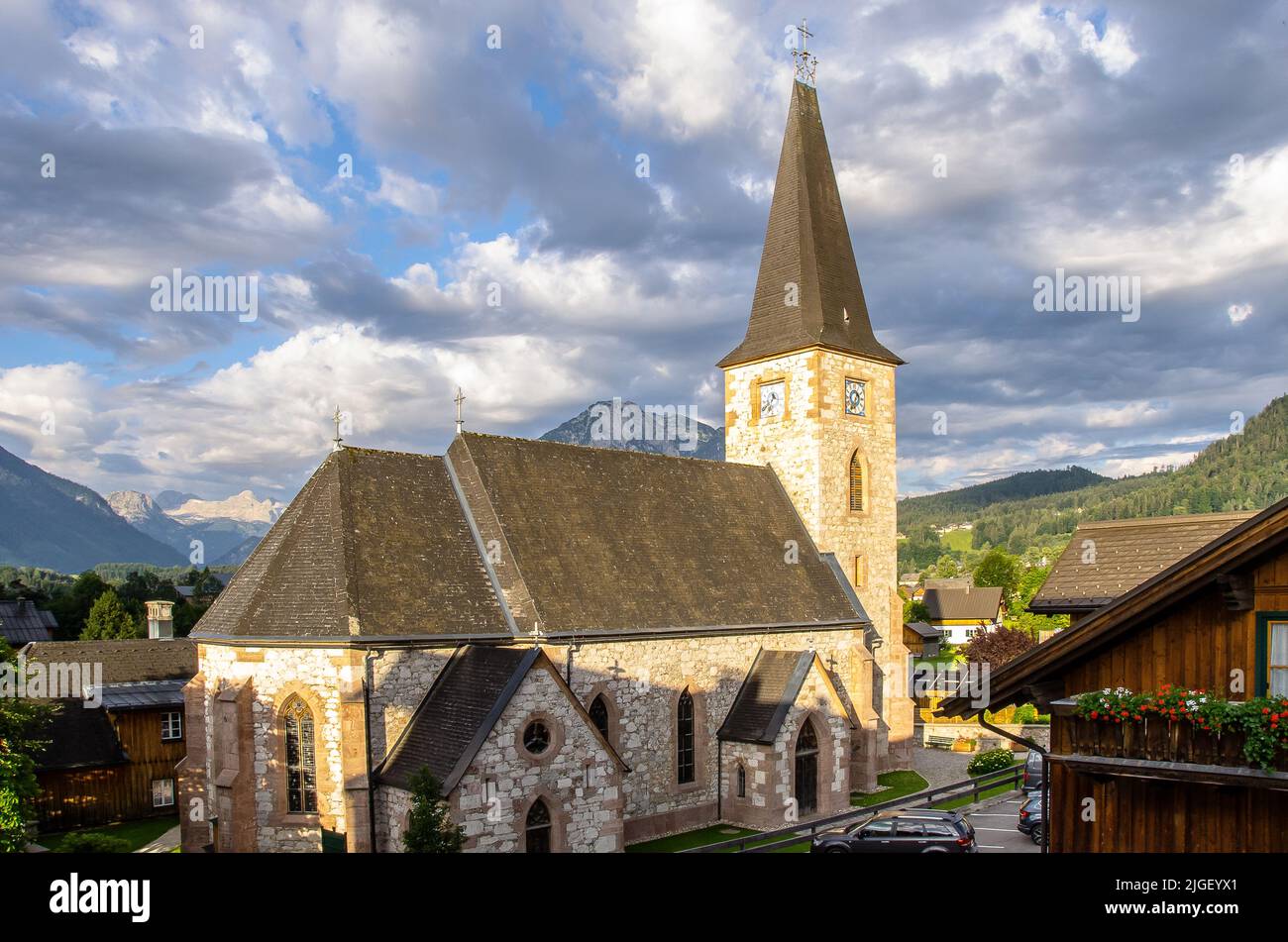 Parish Church of St. Ägid at Altaussee - traditions suggest that this church was built towards the end of the 12th century. Stock Photo