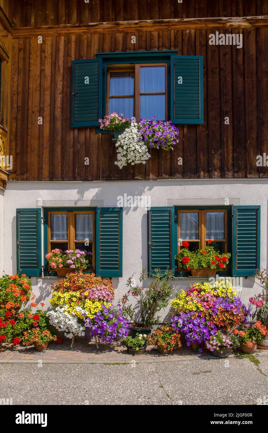 Typical wooden house in Altaussee in the Ausseer Land in the Austrian Alps Stock Photo