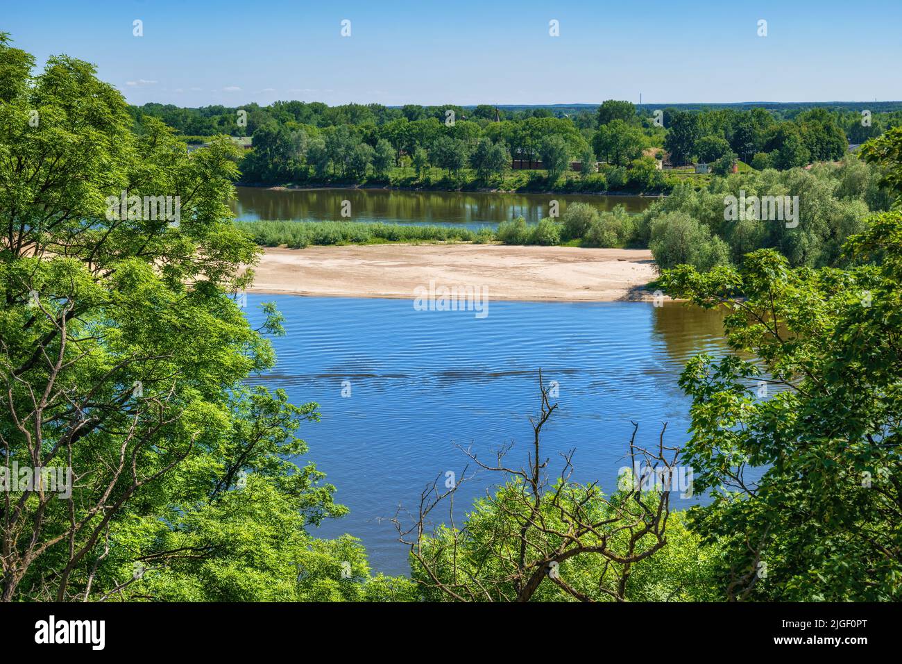 River Narew with sandy island, Masovia region, Poland. Stock Photo