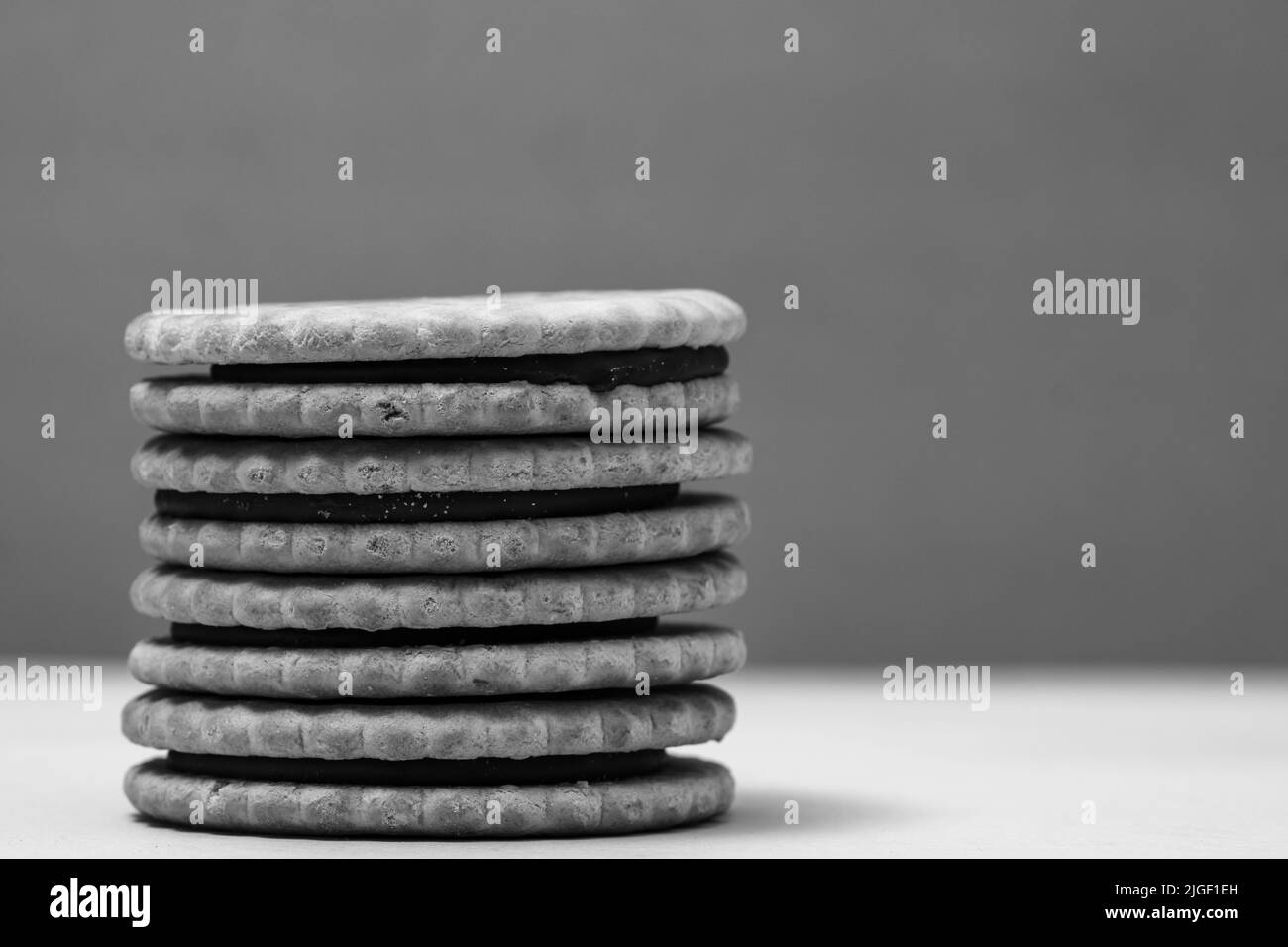 Round biscuits with chocolate cream, sandwich biscuits with chocolate filling Stock Photo