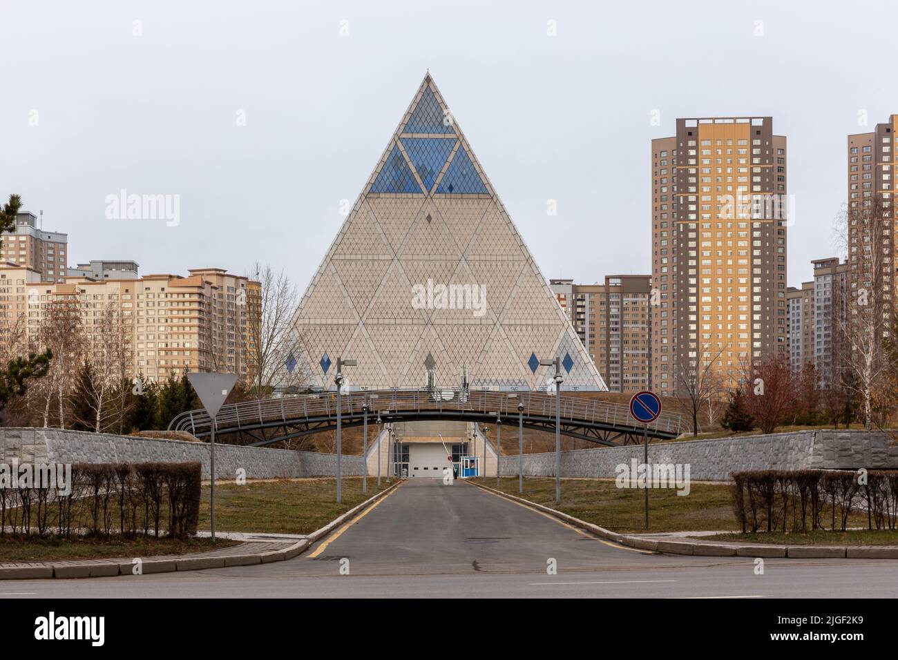 Nur Sultan (Astana), Kazakhstan, 11.11.21. Palace of Peace and Reconciliation, iconic pyramid-shaped glass and steel cultural center with a conference Stock Photo
