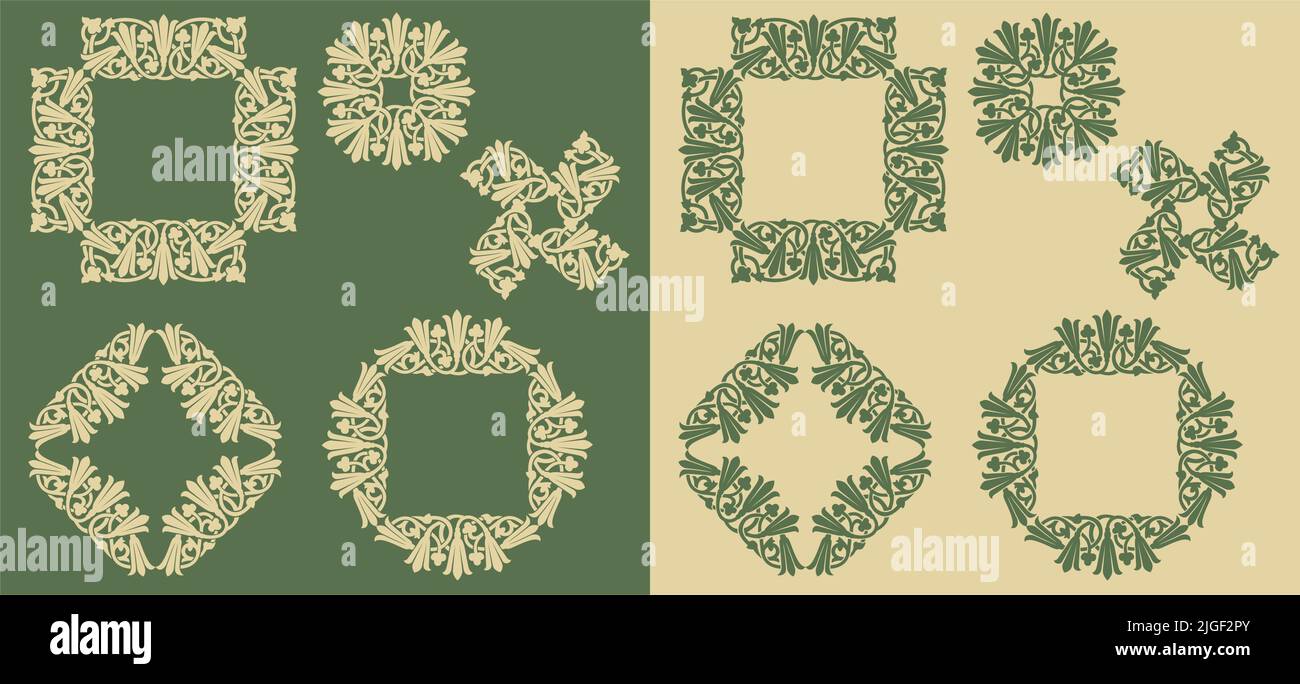 A series of decorative vector Art Nouveau floral borders and frames. Stock Vector
