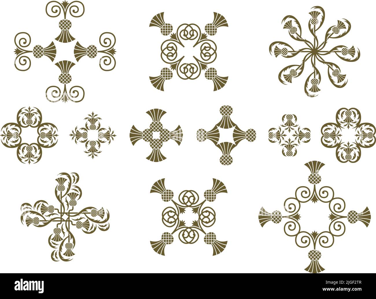 A series of vector Art Nouveau floral icons and decorative elements. Stock Vector