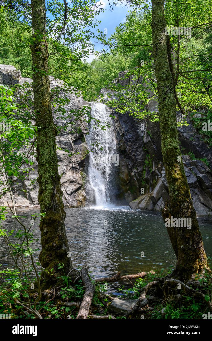 St. Barbara's waterfall North of Paranesti towards Dipotamia on the edge  Rhodopi mountains, Eastern Macedonia, Greece. Stock Photo
