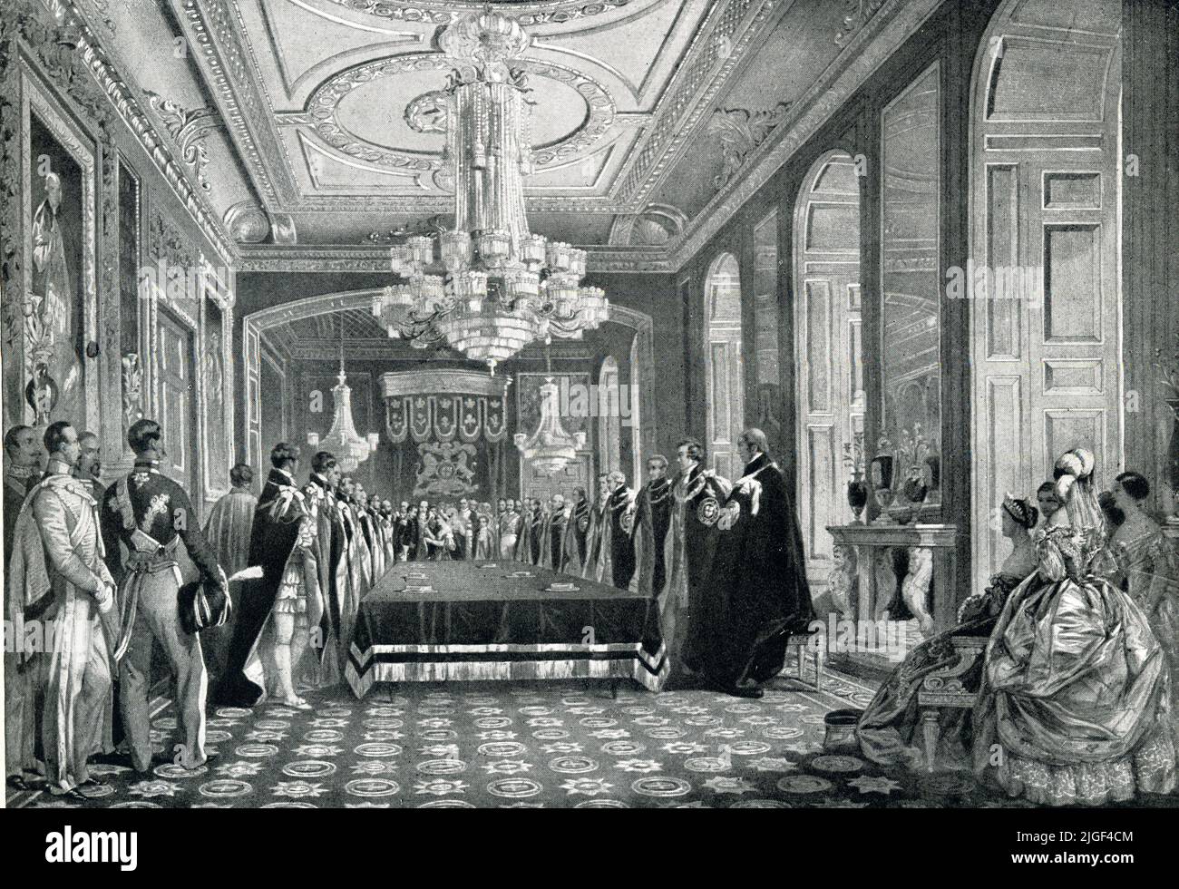 Windsor Castle Interior, Throne Room - Order of the Garter ceremony event 19th Century Illustration - England Stock Photo