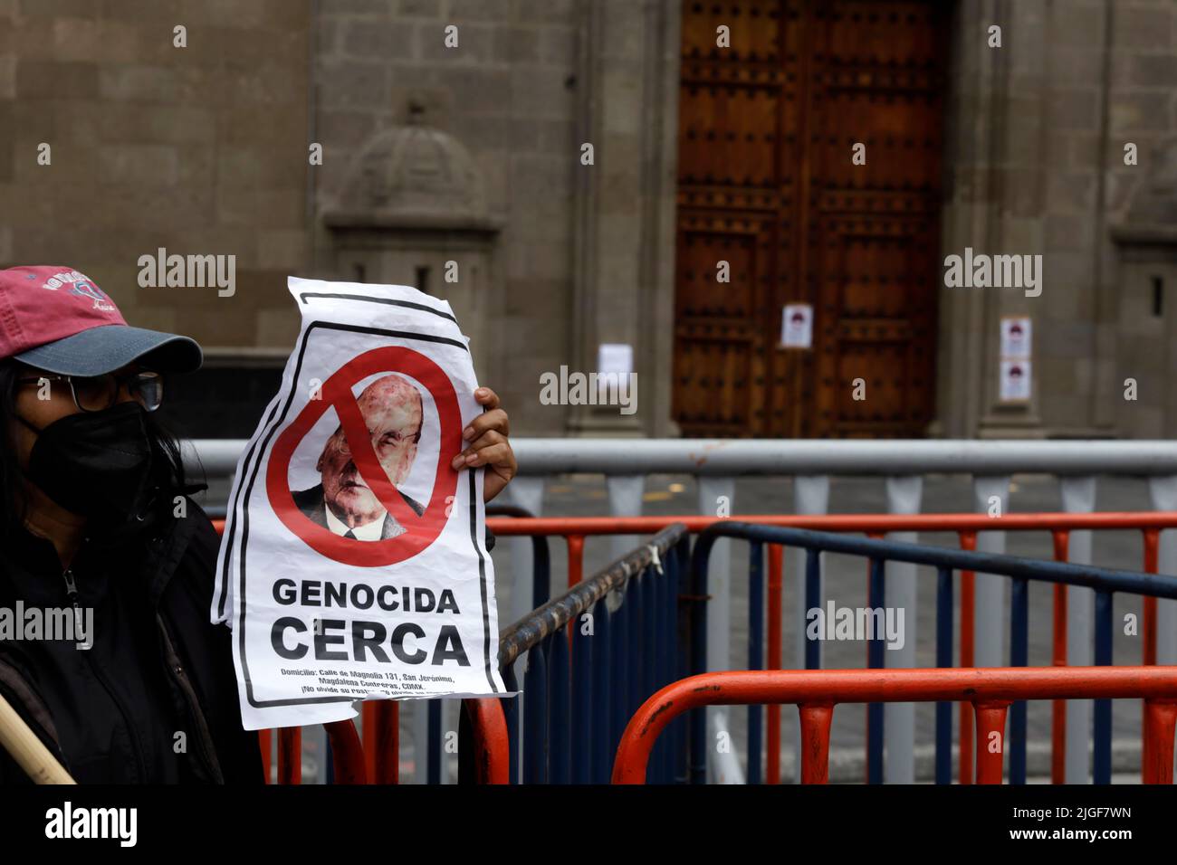 Mexico City, Mexico City, Mexico. 9th July, 2022. July 9, 2022, Mexico City, Mexico: Members of the Committee 68 Pro Democratic Liberties, take part during a demonstration outside National Palce, to report that the death of Luis Echeverria Alvarez, former president of Mexico (1970 - 1976); they clarify that he died as a defendant for the crime of genocide and ''was never exonerated''. on Jul 9, 2022 In Mexico City, Mexico. (Credit Image: © Luis Barron/eyepix via ZUMA Press Wire) Stock Photo