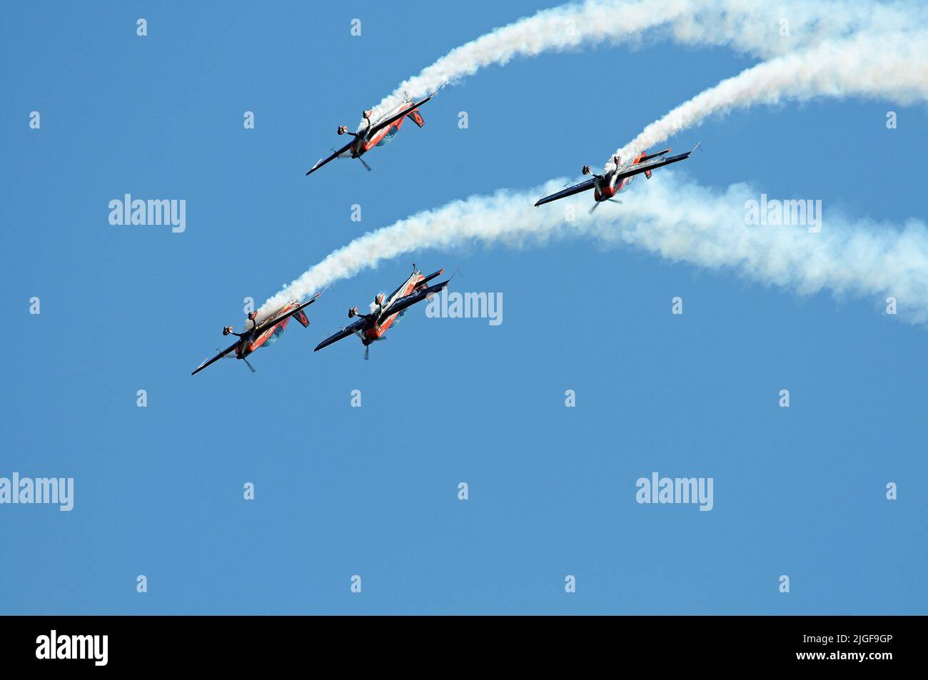 'The Blades Aerobatic Display Team'. 4 x 'Extra EA-300' aircraft. Stock Photo