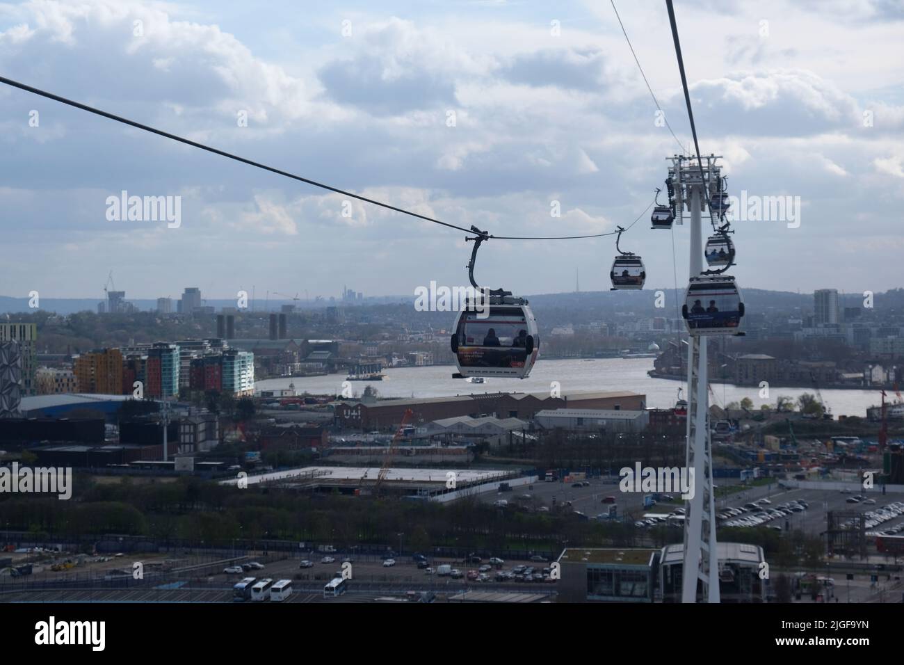 Taking the London cable car across the River Thames Stock Photo Alamy