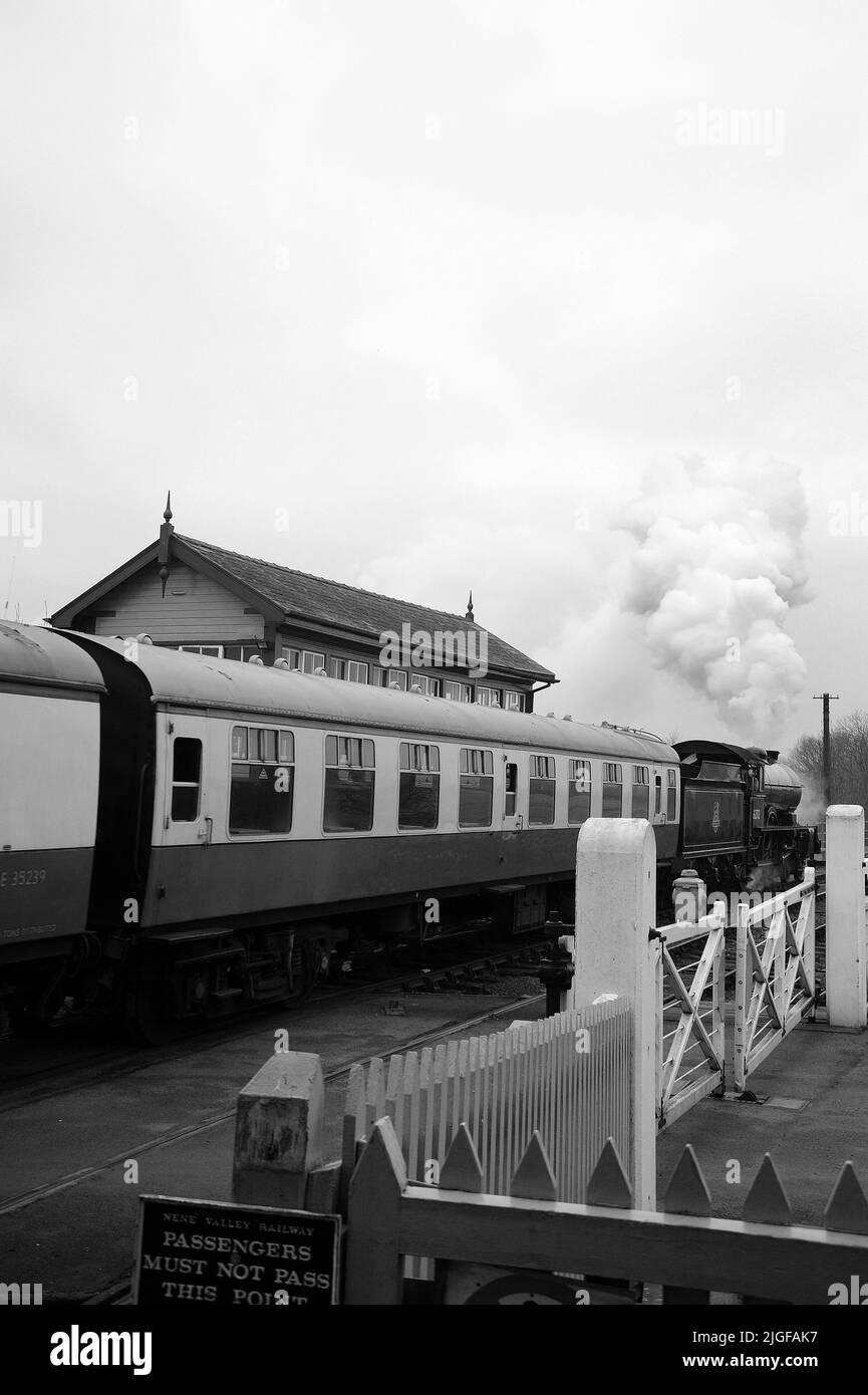 'Morayshire' with an eastound departure from Wansford. Stock Photo