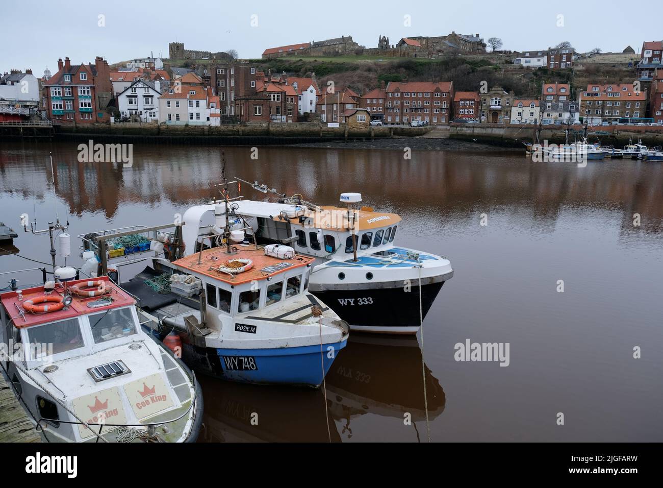 Fishing boats on the River Esk in Whitby Stock Photo
